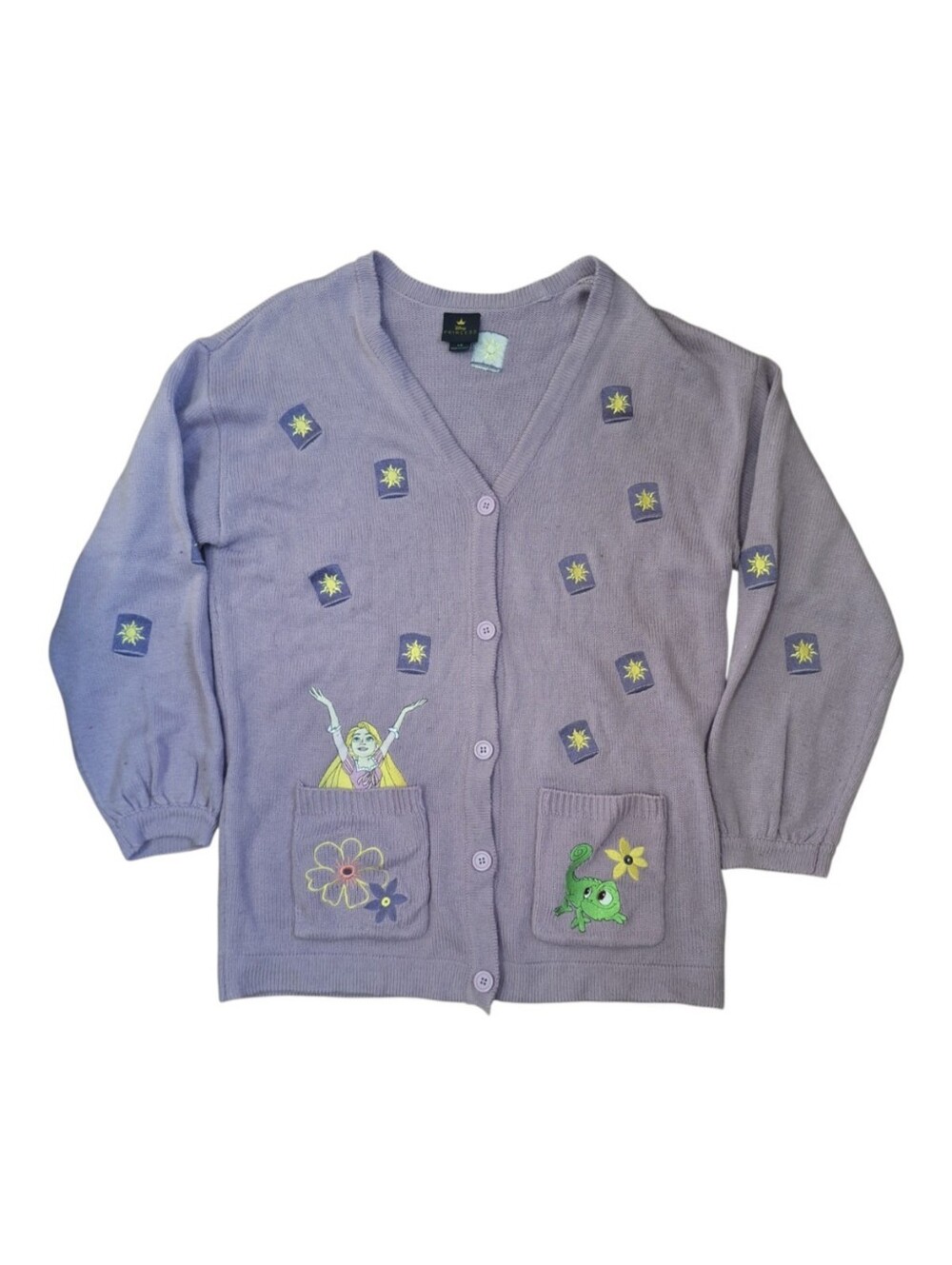 Disney Princess Tangled Rapunzel Pascal Cardigan Sweater Womens Large Lavender L